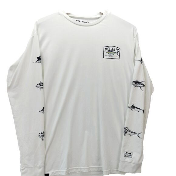 PELAGIC Shirt Mens Large White Fishing AquaTek UVP Long Sleeve Performance Logo - Picture 2 of 14